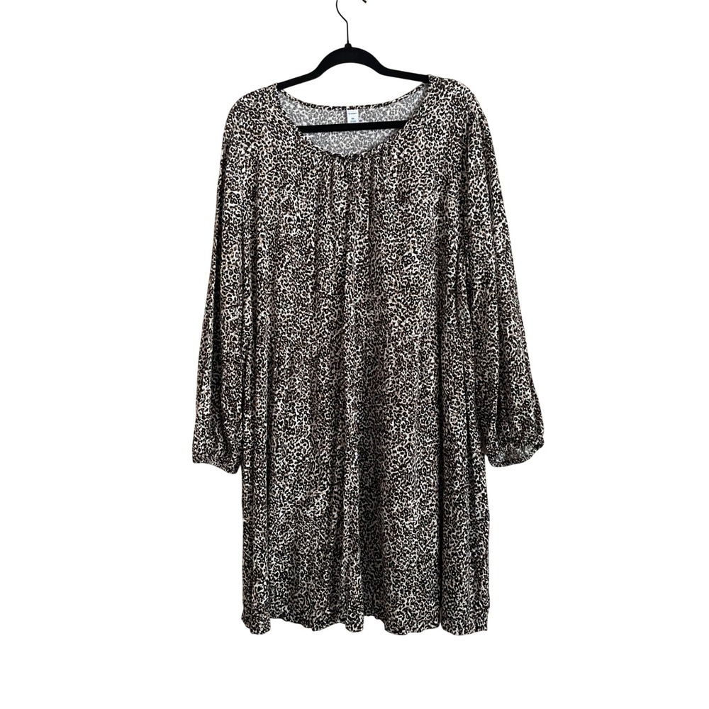 Old Navy Plus Size XXL Boho Leopard Print Long Sleeve Flowy Dress Brown Black